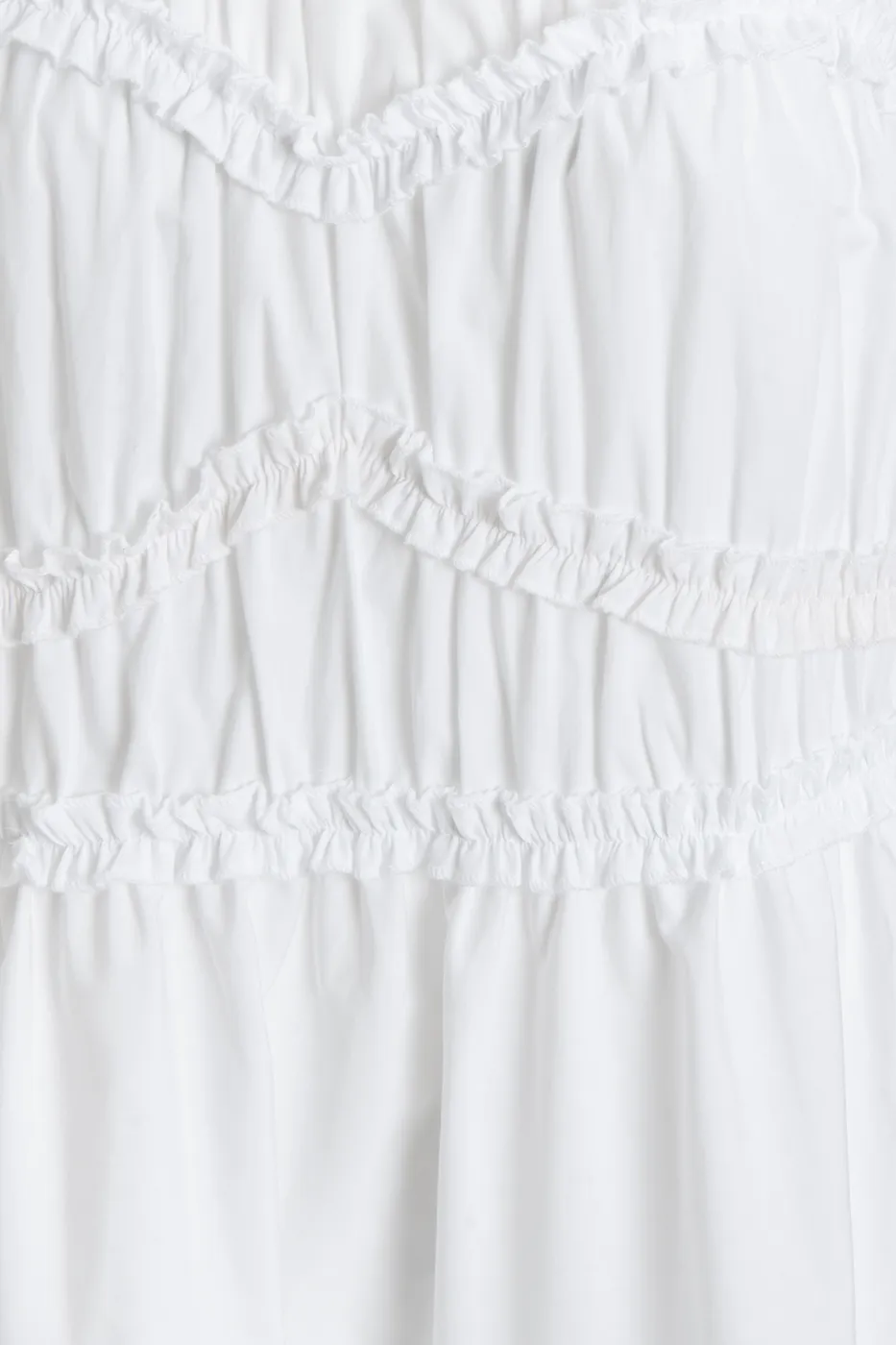 Bayan Beyaz Katlı Volanlı Midi Cotton Elbise