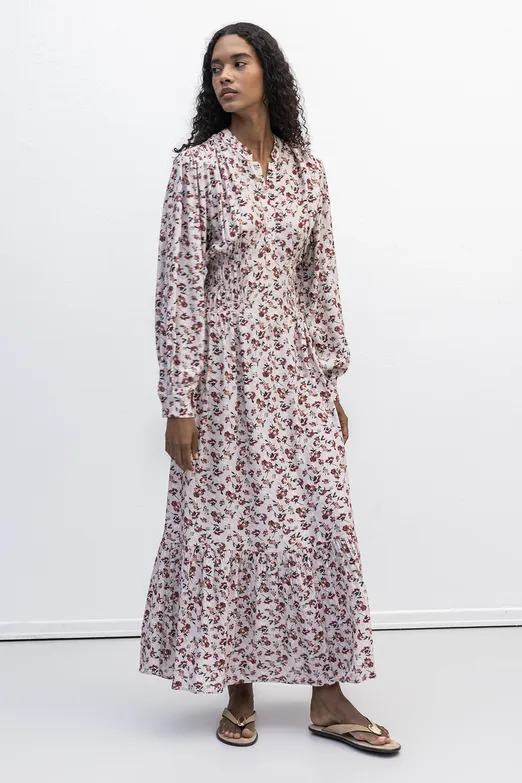 Bayan Pudra Yarım Patlı Fırfırlı Midi Elbise - BSL