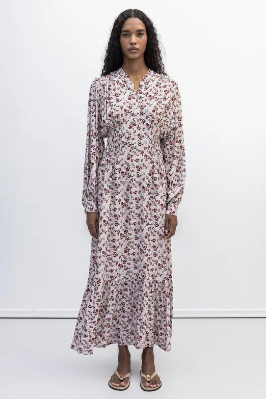 Bayan Pudra Yarım Patlı Fırfırlı Midi Elbise - BSL