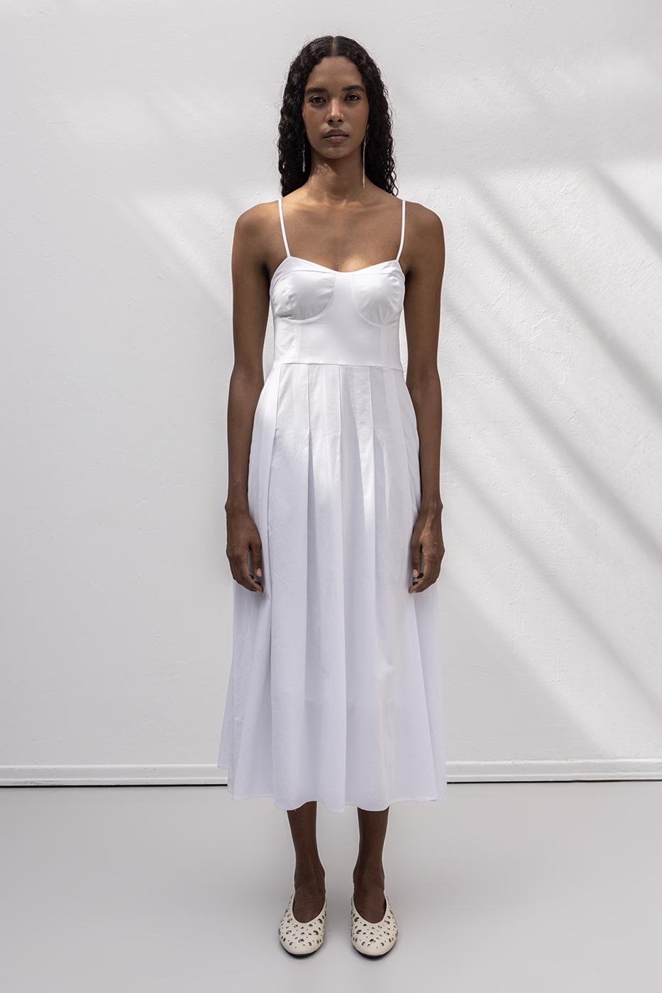 elu. エル Gabe Cotton dress ホワイト　タグ付き Beyaz Askılı Pile Detaylı Midi Cotton Elbise 20602-109 | BSL