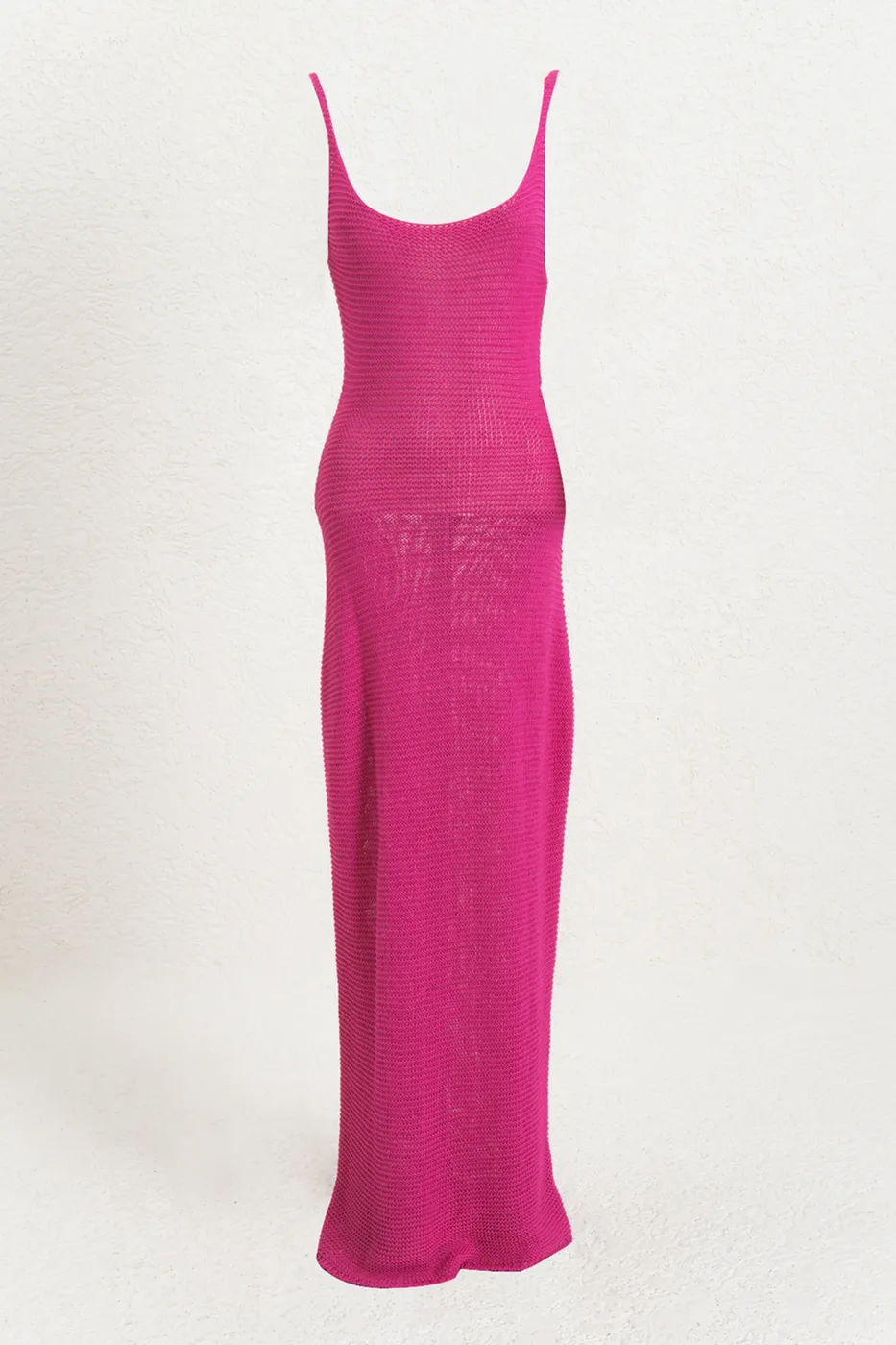 Bayan Fuşya Askılı  Örme Midi Elbise