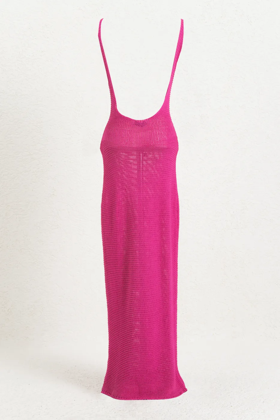 Bayan Fuşya Askılı  Örme Midi Elbise
