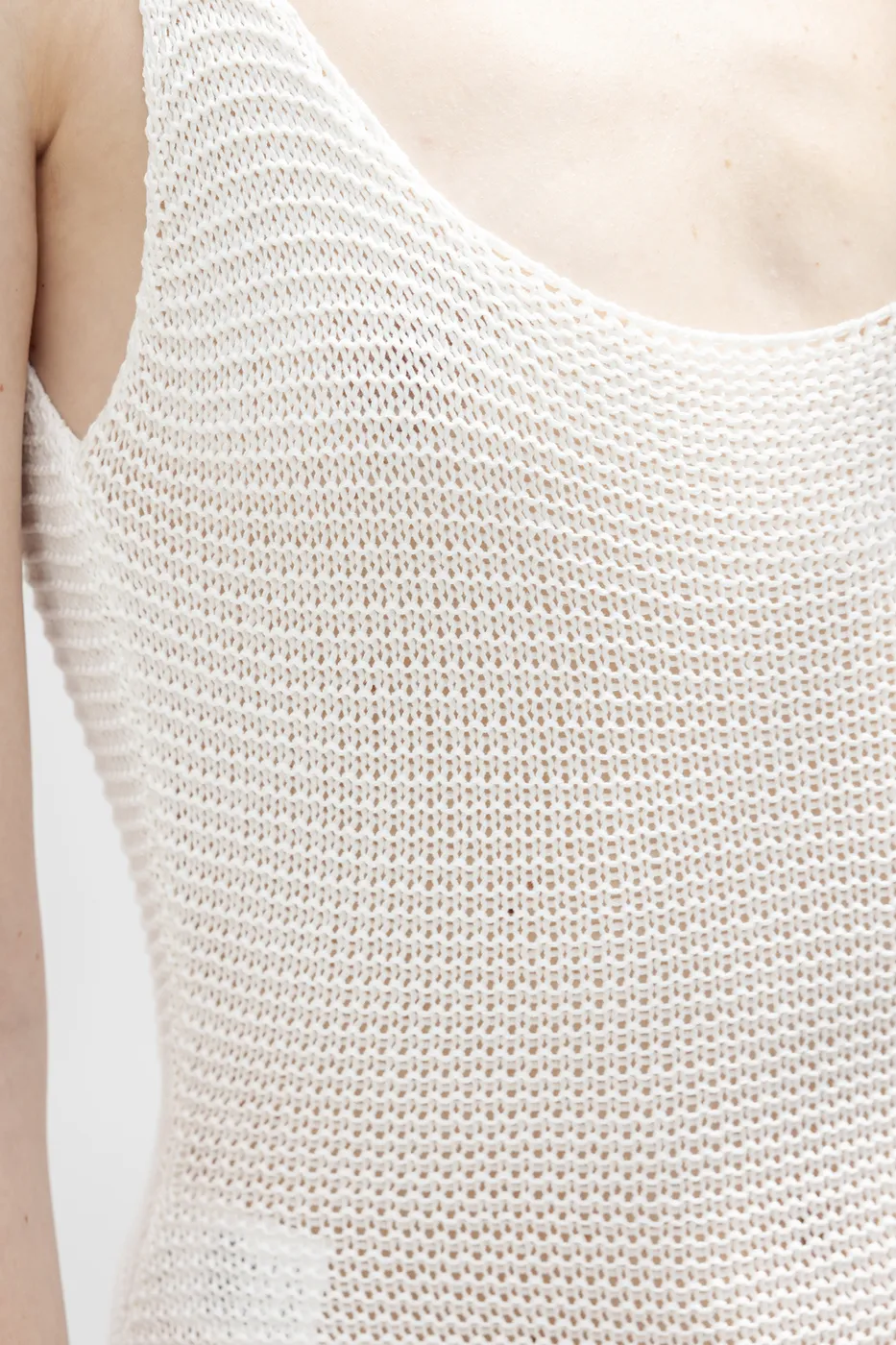 Bayan Beyaz Askılı  Örme Midi Elbise