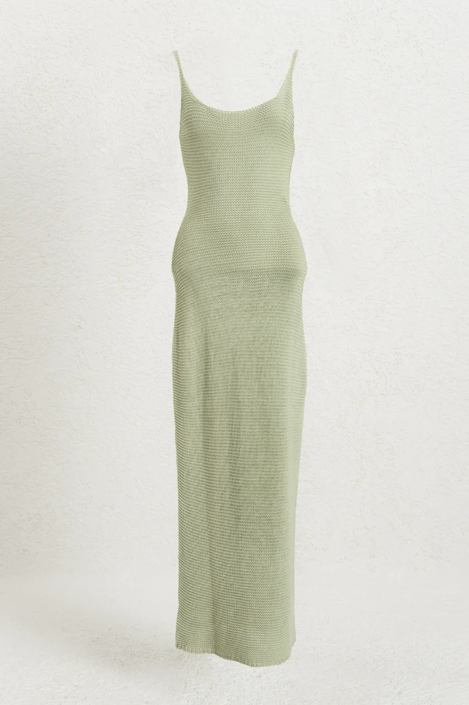 Bayan Yeşil Askılı  Örme Midi Elbise