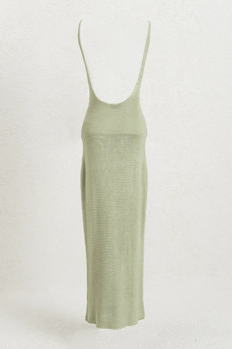Bayan Yeşil Askılı  Örme Midi Elbise