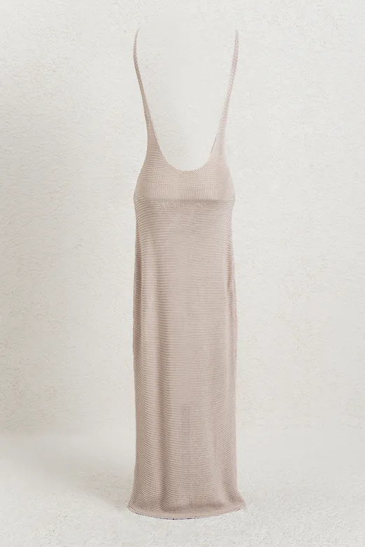 Bayan Taş Askılı  Örme Midi Elbise - BSL