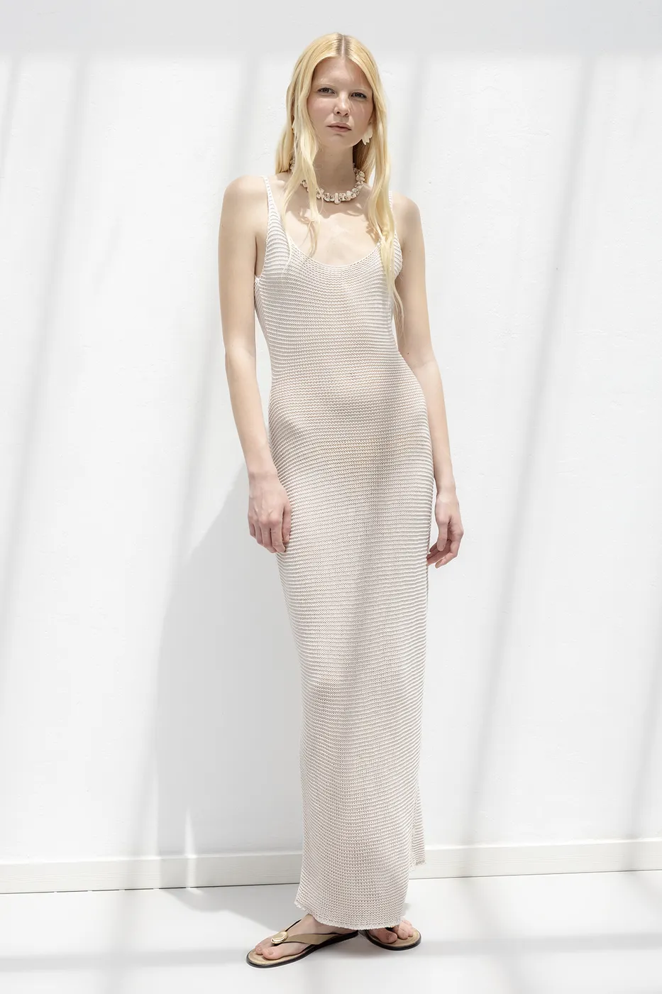 Bayan Taş Askılı  Örme Midi Elbise