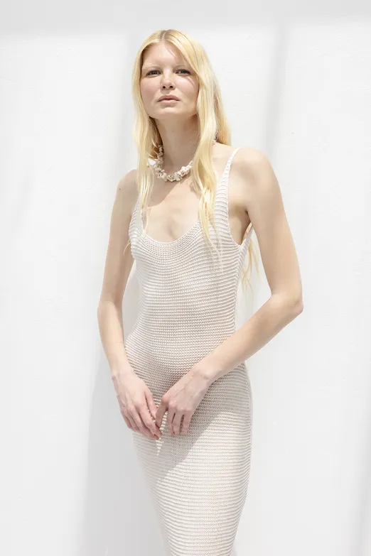 Bayan Taş Askılı  Örme Midi Elbise - BSL