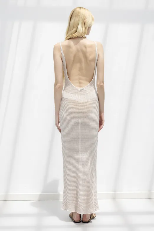 Bayan Taş Askılı  Örme Midi Elbise - BSL