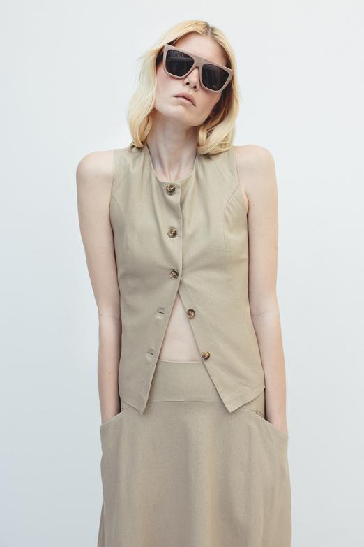 Bayan  Keten Slim Yelek