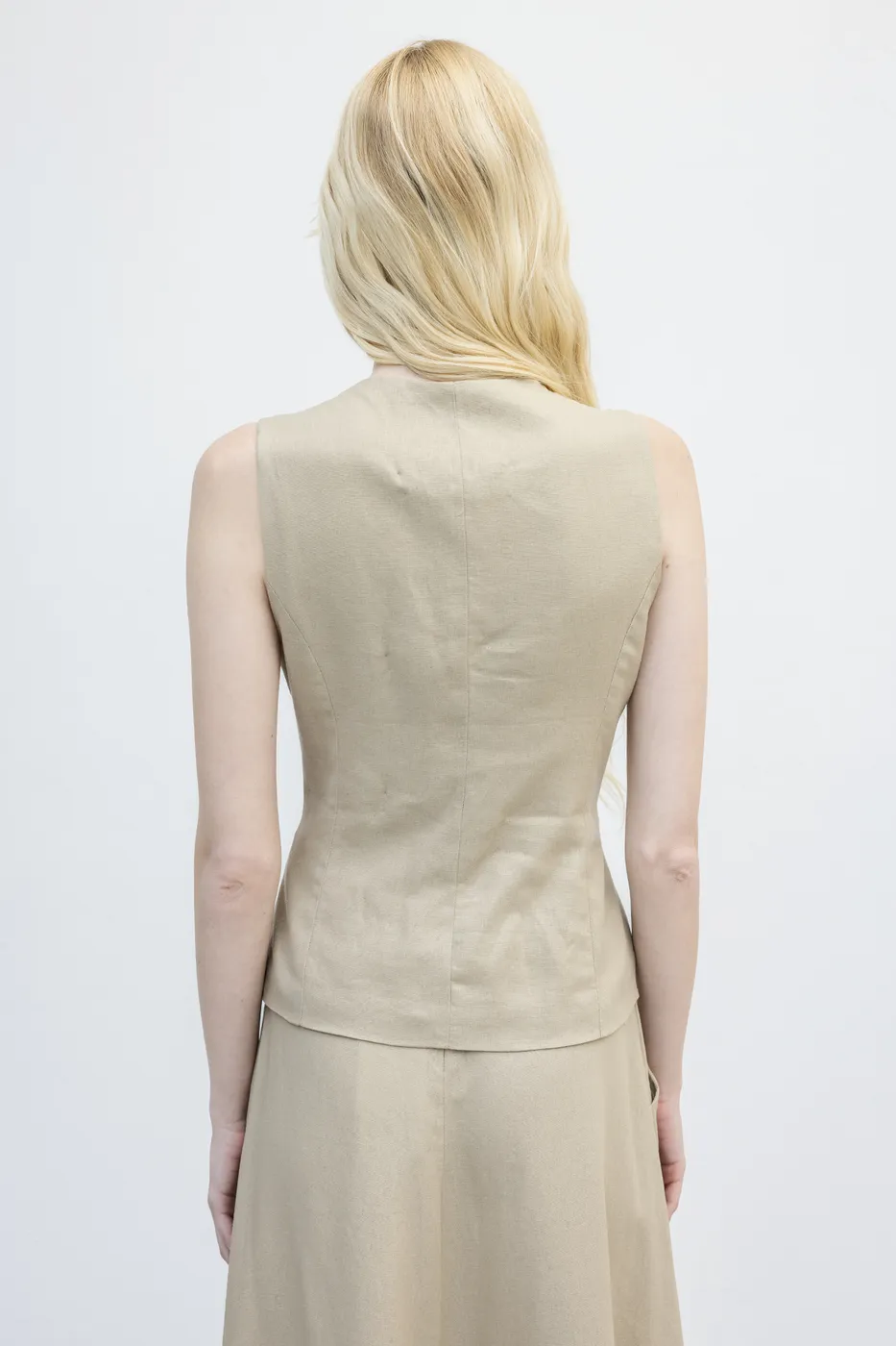 Bayan Bej Keten Slim Yelek