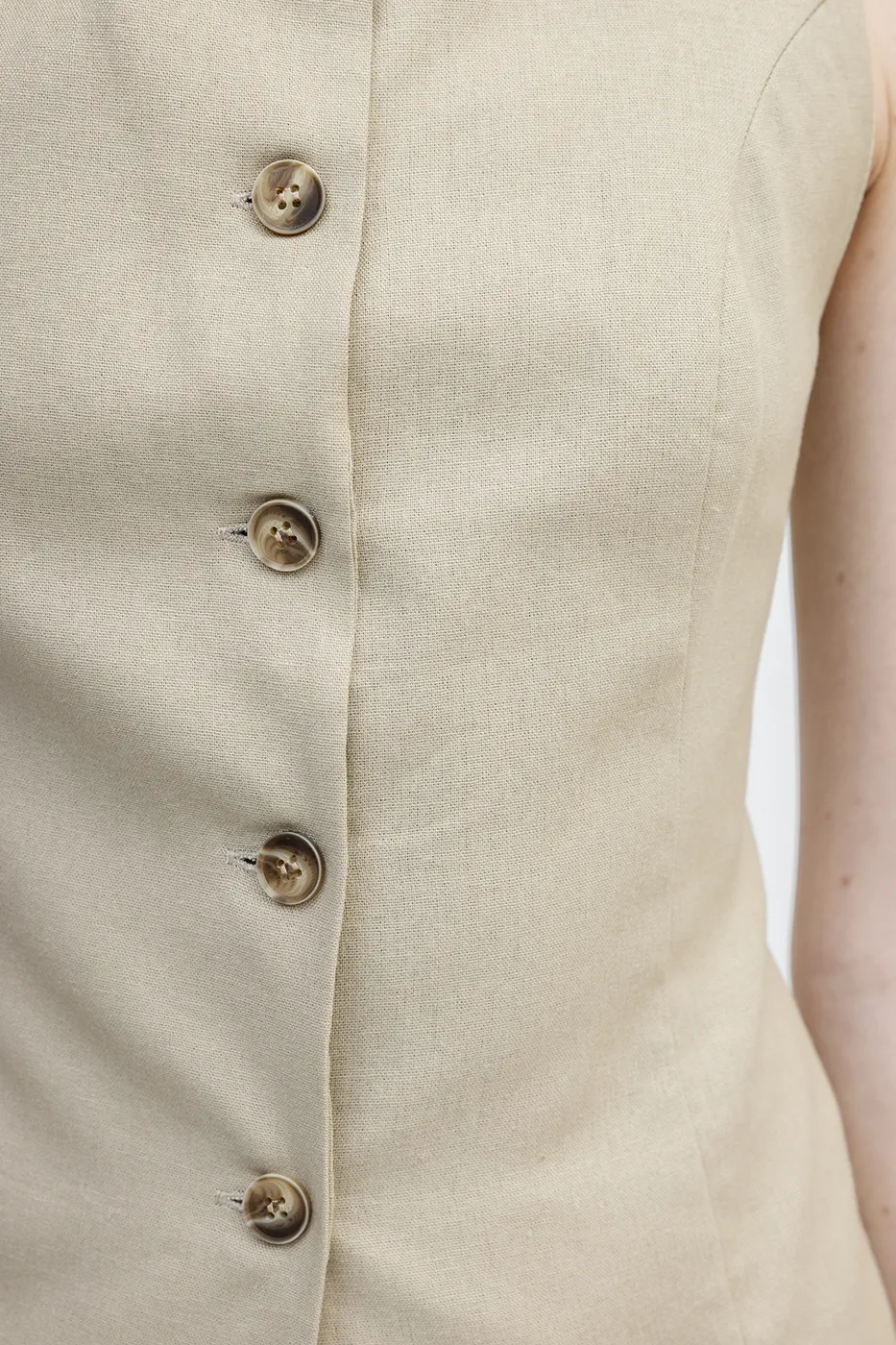 Bayan Bej Keten Slim Yelek