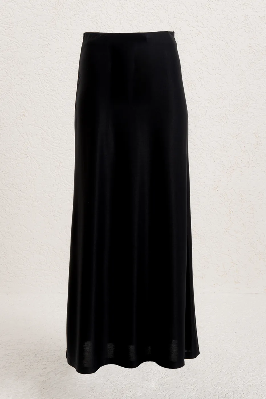 Bayan Siyah Akıcı Modal  Kumaş Midi Etek