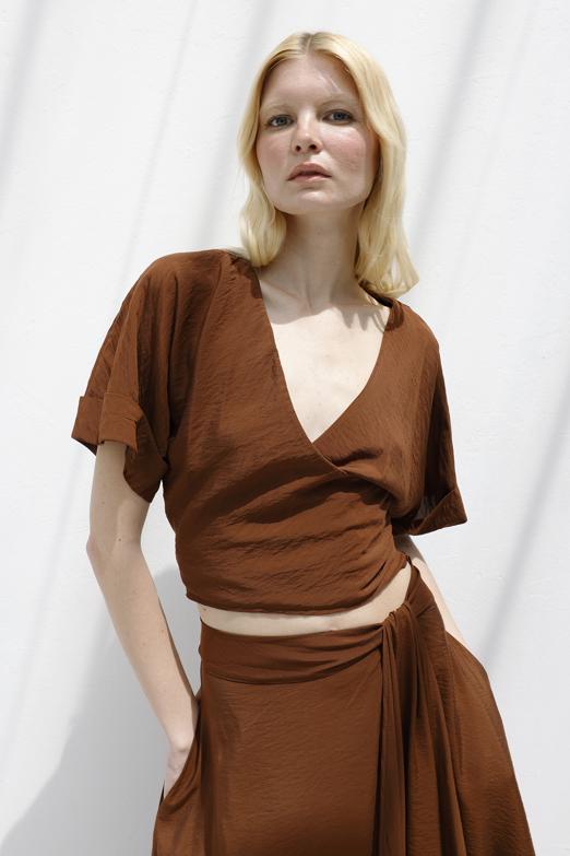 Bayan  Kruvaze Kapama Bağlamalı Bluz