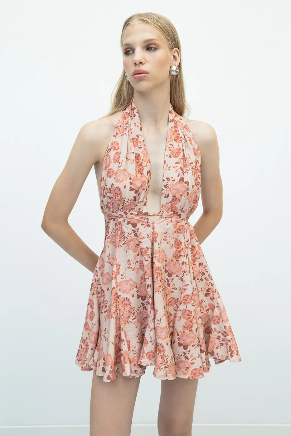 Bayan Pudra Volanlı Etek Detaylı Mini Elbise