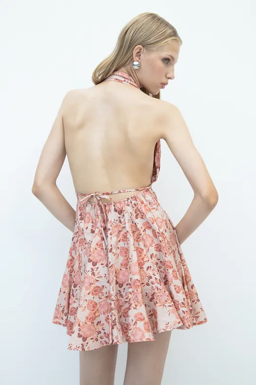 Bayan Pudra Volanlı Etek Detaylı Mini Elbise - BSL