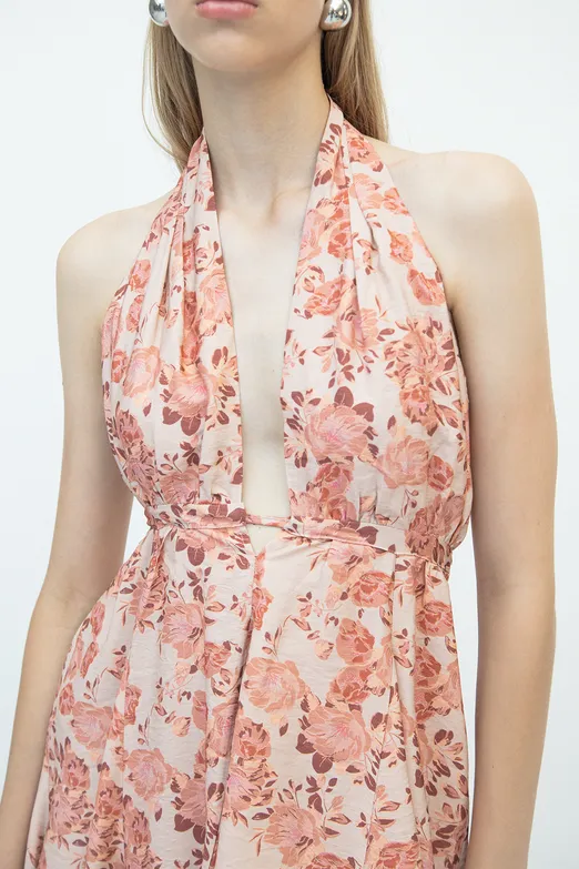 Bayan Pudra Volanlı Etek Detaylı Mini Elbise - BSL