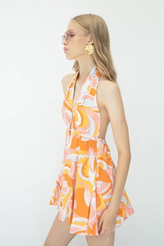 Bayan Somon Volanlı Etek Detaylı Mini Elbise - BSL