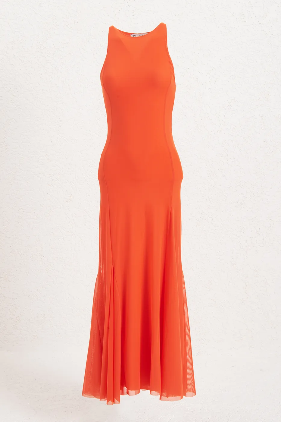 Bayan Kırmızı Godeli Tül Midi Elbise