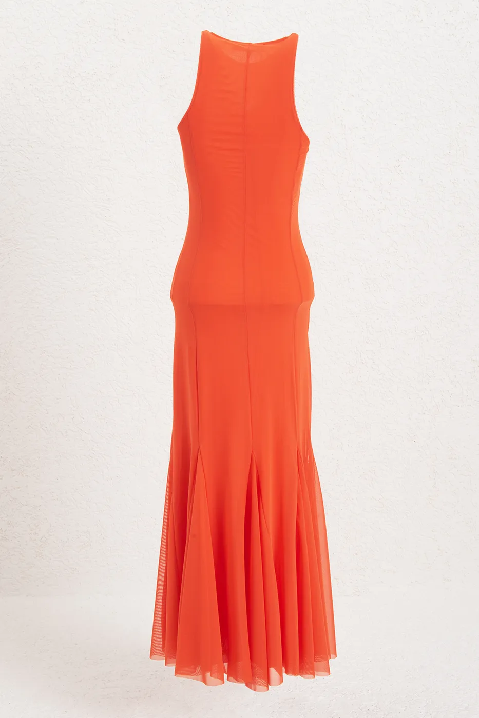 Bayan Kırmızı Godeli Tül Midi Elbise