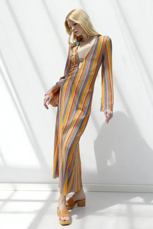 Bayan Multı Derin V Yakalı Maksi Elbise - BSL