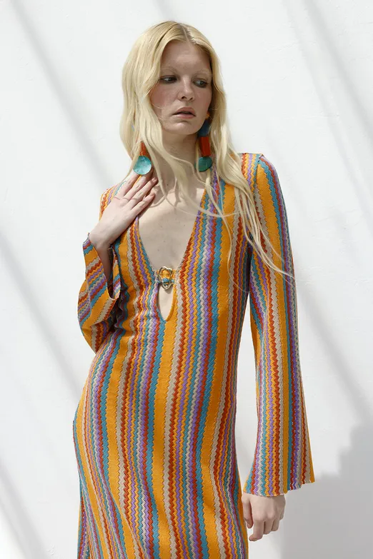 Bayan Multı Derin V Yakalı Maksi Elbise - BSL