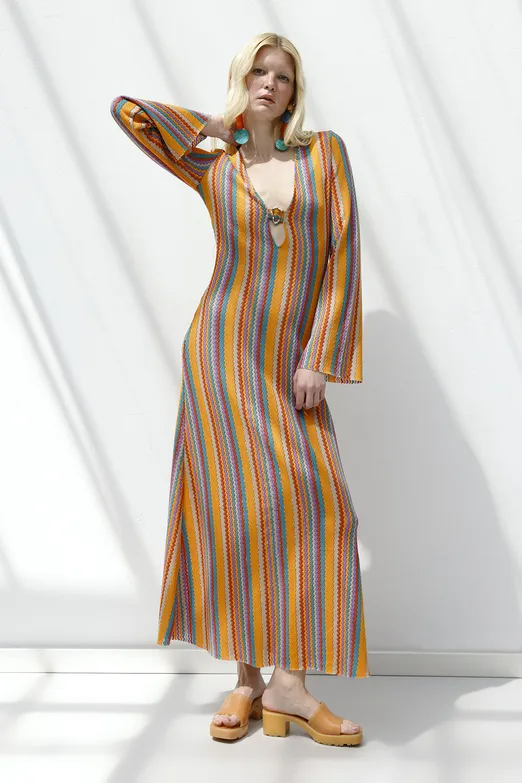 Bayan Multı Derin V Yakalı Maksi Elbise - BSL