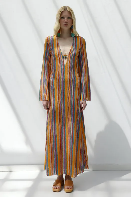 Bayan Multı Derin V Yakalı Maksi Elbise - BSL