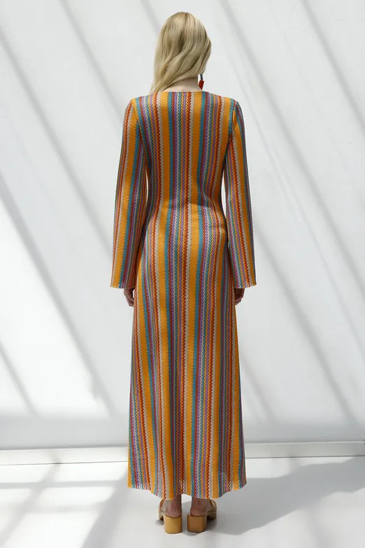 Bayan Multı Derin V Yakalı Maksi Elbise - BSL