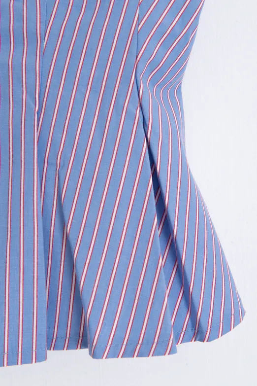 Bayan Mavi Pileli Askılı Bluz - BSL