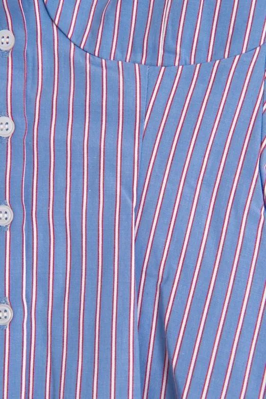 Bayan Mavi Pileli Askılı Bluz - BSL