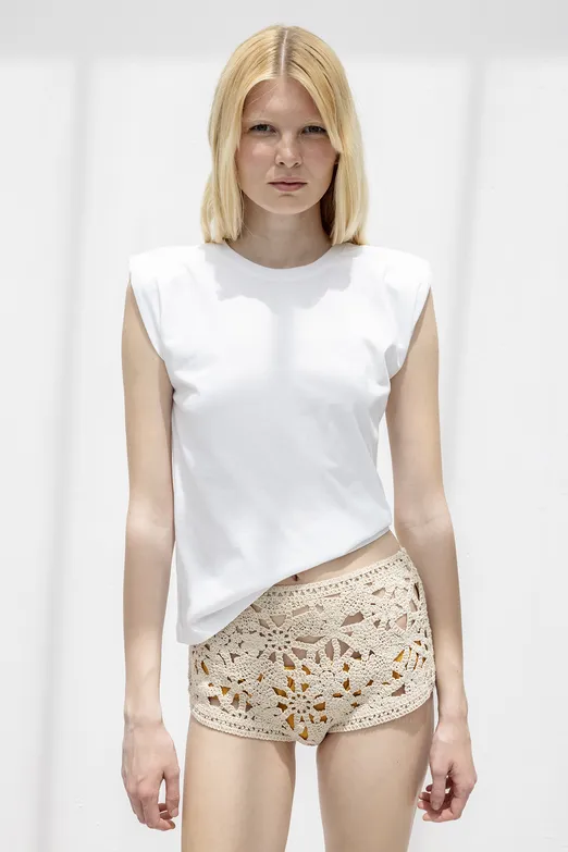 Bayan Beyaz Vatkalı Basic Tshirt - BSL