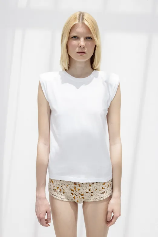 Bayan Beyaz Vatkalı Basic Tshirt - BSL