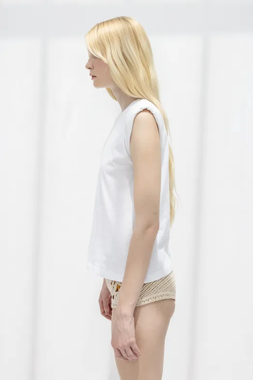 Bayan Beyaz Vatkalı Basic Tshirt - BSL