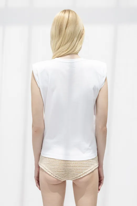 Bayan Beyaz Vatkalı Basic Tshirt - BSL