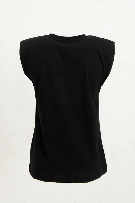 Bayan Siyah Vatkalı Basic Tshirt - BSL