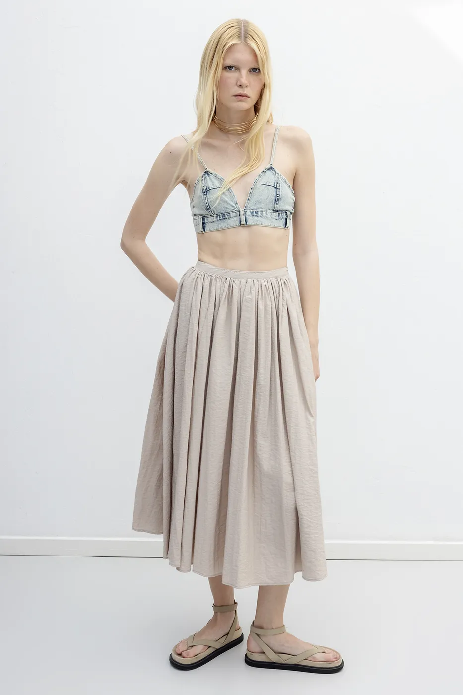 Bayan Taş Pileli Bel Bantlı Etek