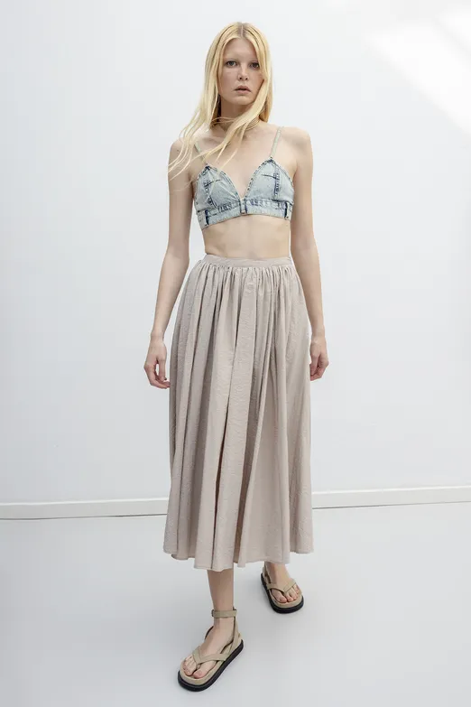 Bayan Taş Pileli Bel Bantlı Etek - BSL