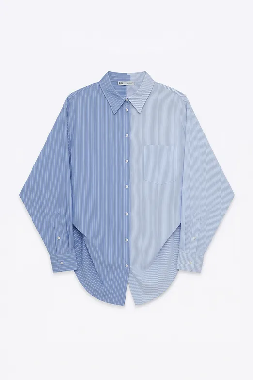 Bayan Mavi Oversize Bİ Color Cotton  Gömlek - BSL
