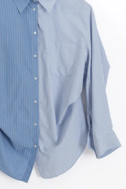 Bayan Mavi Oversize Bİ Color Cotton  Gömlek - BSL