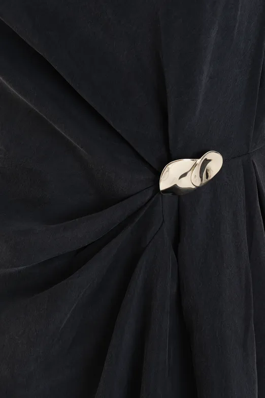 Bayan Antrasit Tencel Drape Detaylı Midi Elbise - BSL