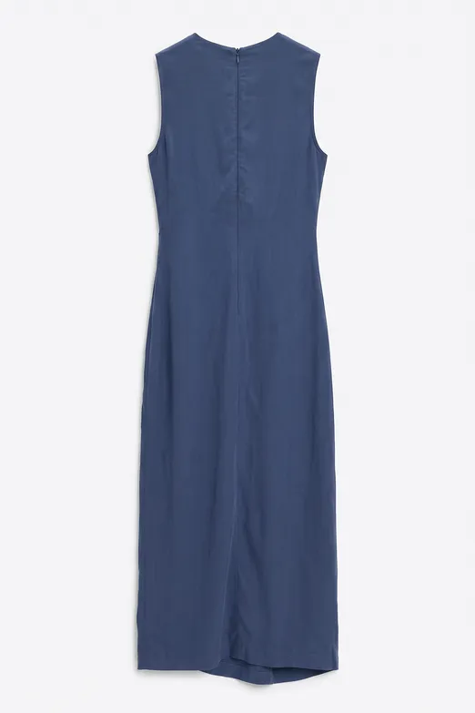 Bayan İndigo Tencel Drape Detaylı Midi Elbise - BSL