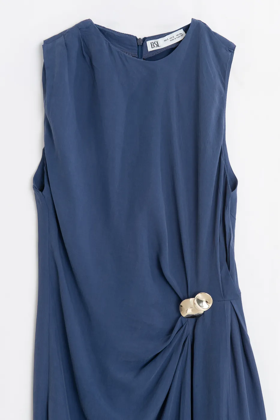 Bayan İndigo Tencel Drape Detaylı Midi Elbise