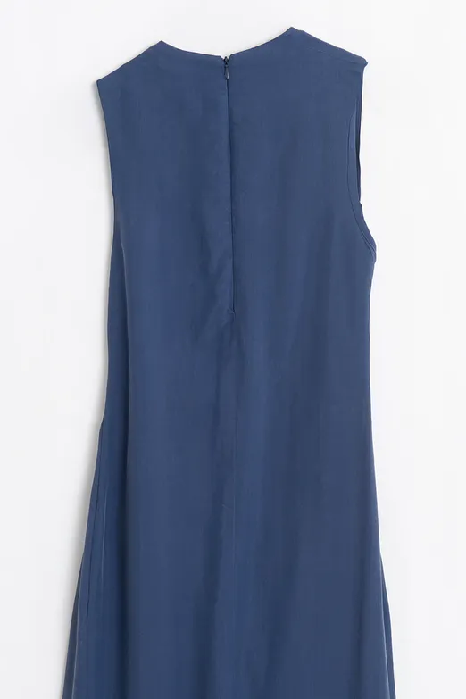 Bayan İndigo Tencel Drape Detaylı Midi Elbise - BSL