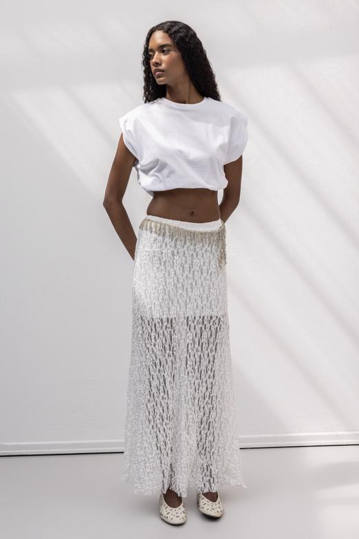 Bayan  Volanlı  Dantel Midi Etek