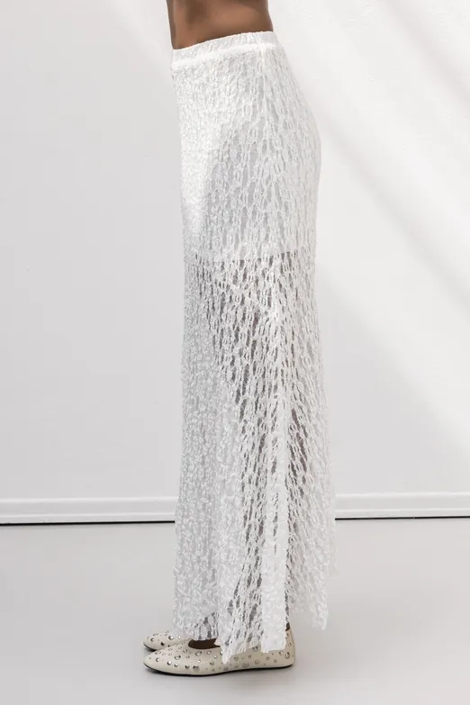 Bayan Beyaz Volanlı  Dantel Midi Etek - BSL