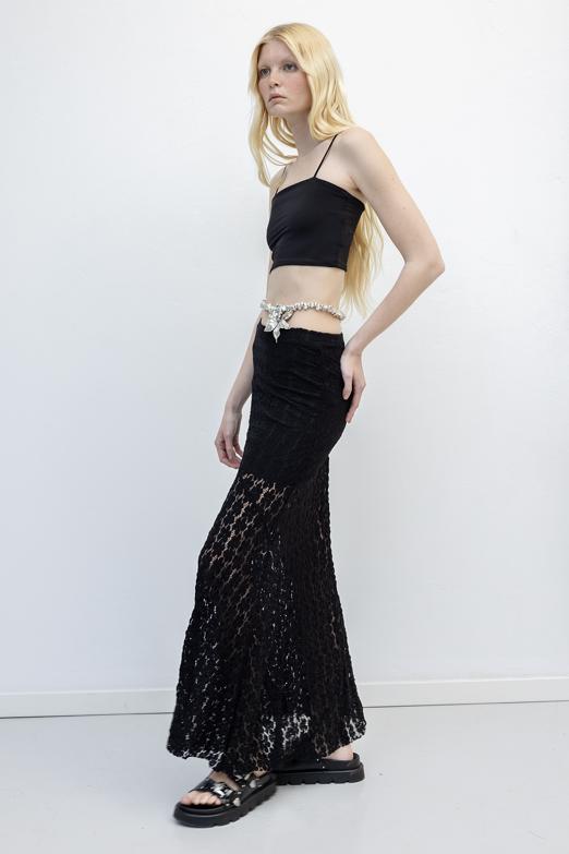 Bayan  Volanlı  Dantel Midi Etek