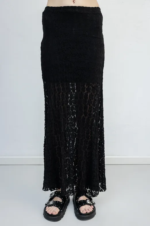 Bayan Siyah Volanlı  Dantel Midi Etek - BSL