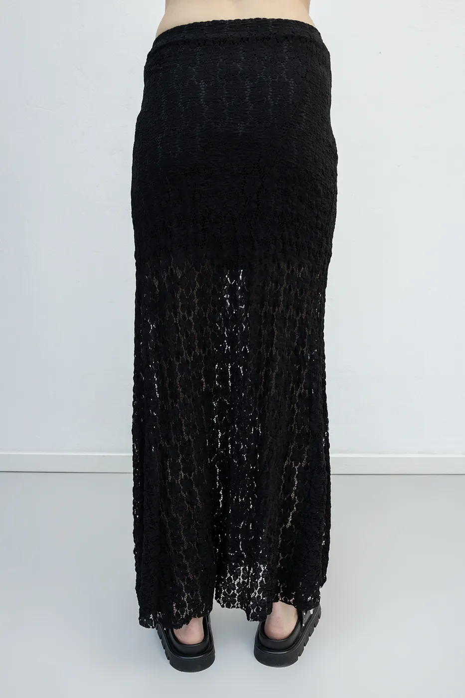 Bayan Siyah Volanlı  Dantel Midi Etek