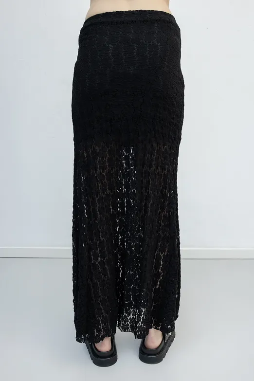 Bayan Siyah Volanlı  Dantel Midi Etek - BSL